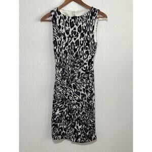 VTG 90s Cache Knee Length Dress S Animal Print Black White Classic Mob Wife